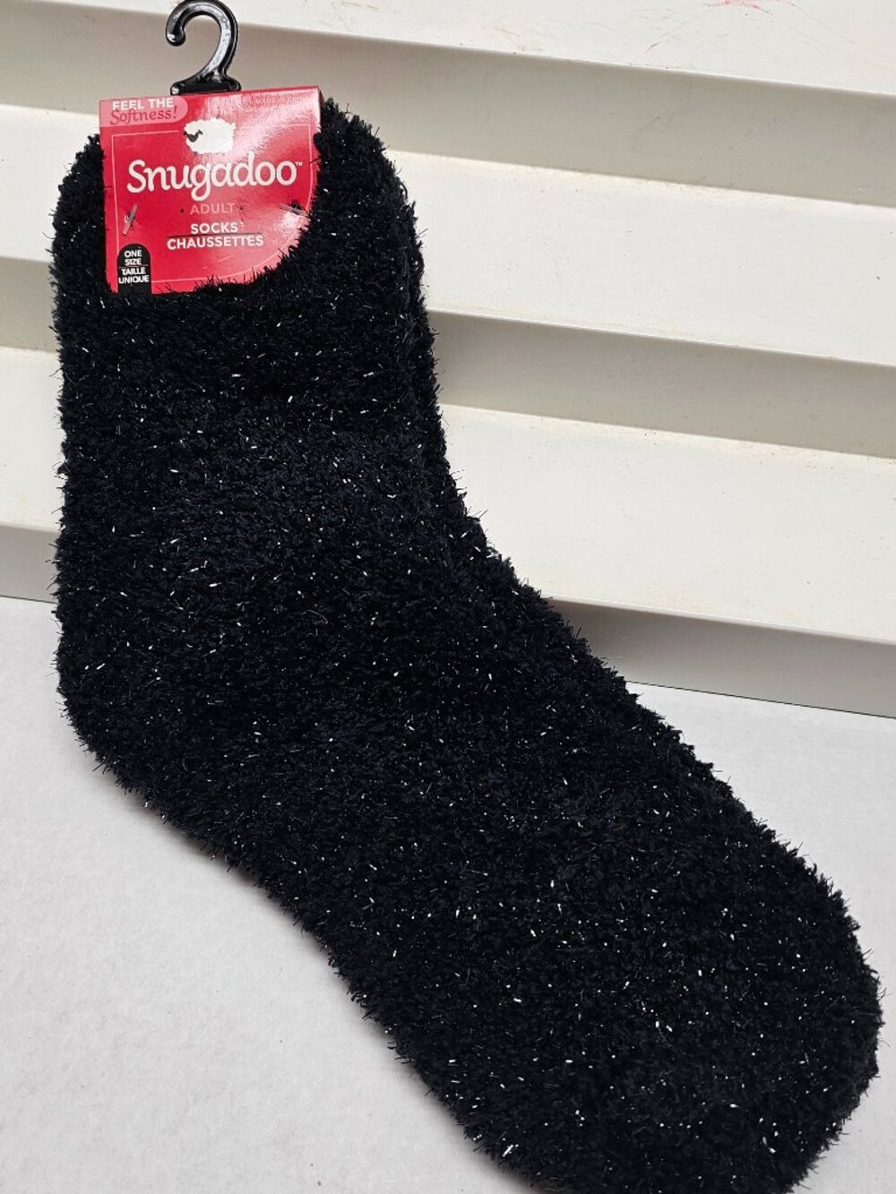 New Womens Black Sparkle Glit Snugadoo Soft Adult Fuzzy Comfort Socks OS